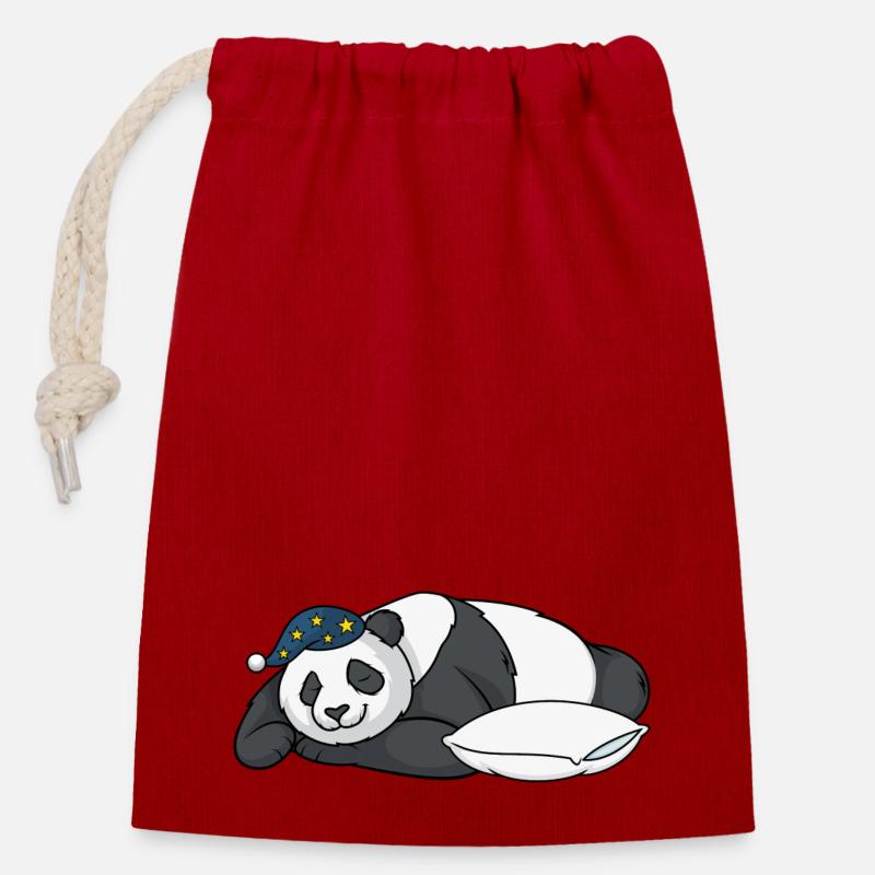 Panda - Verschließbarer Geschenkbeutel aus Baumwolle (14x20cm) - Rot