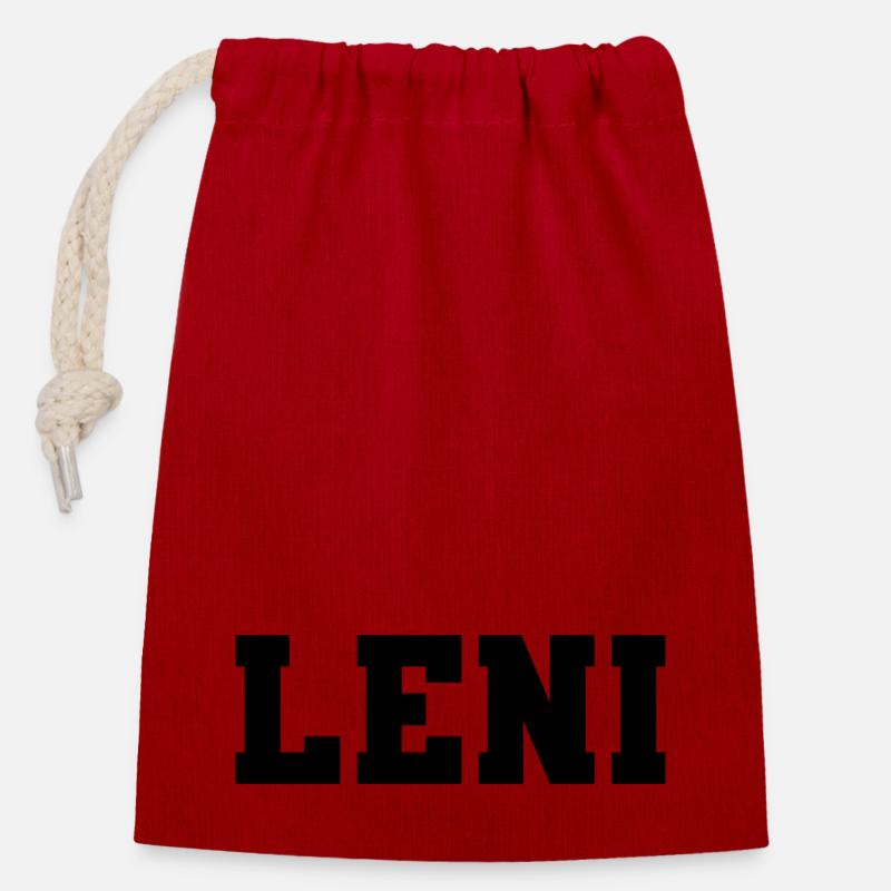 Nom - Leni - Sac cadeau en coton avec cordon (14 x 20 cm) - rouge