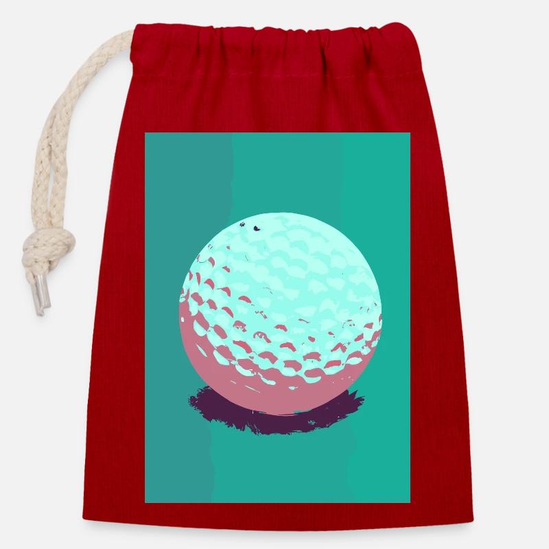 Retro-Golfball - Verschließbarer Geschenkbeutel aus Baumwolle (14x20cm) - Rot
