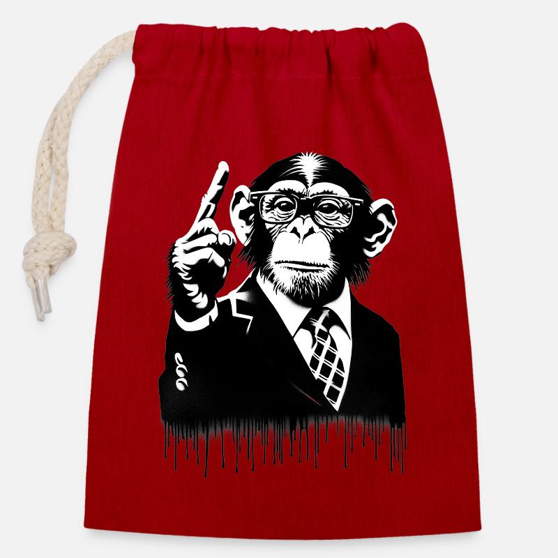 Lehrer. Monkey Life Affenleben - Verschließbarer Geschenkbeutel aus Baumwolle (14x20cm) - Rot