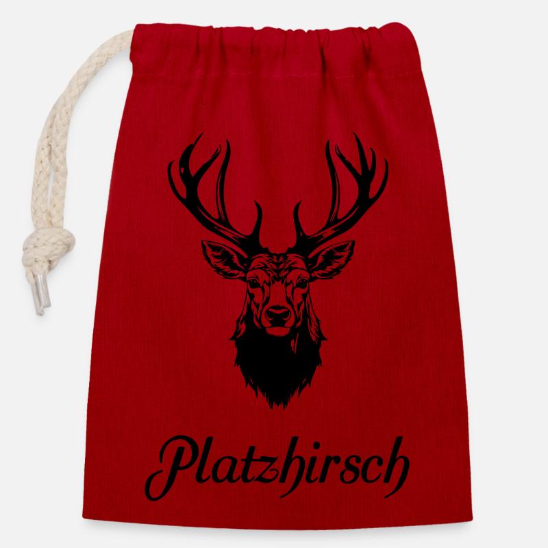 Platzhirsch - Verschließbarer Geschenkbeutel aus Baumwolle (14x20cm) - Rot