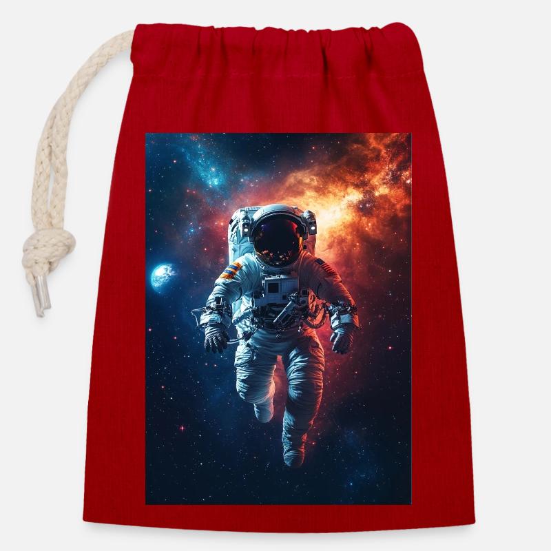 Astronaut 5 - Verschließbarer Geschenkbeutel aus Baumwolle (14x20cm) - Rot