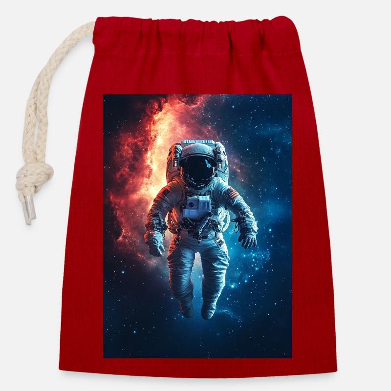 Astronaut 3 - Verschließbarer Geschenkbeutel aus Baumwolle (14x20cm) - Rot
