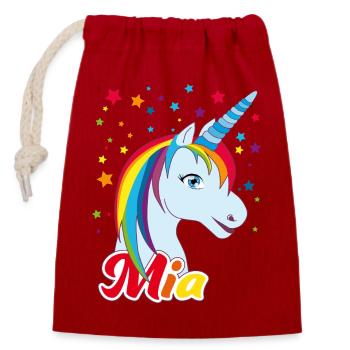 Mia, nom de jeune fille, prénom préféré - Sac cadeau en coton avec cordon (14 x 20 cm) - rouge - Devant