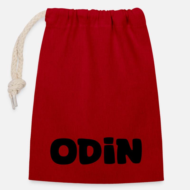 Nom - Odin - Sac cadeau en coton avec cordon (14 x 20 cm) - rouge