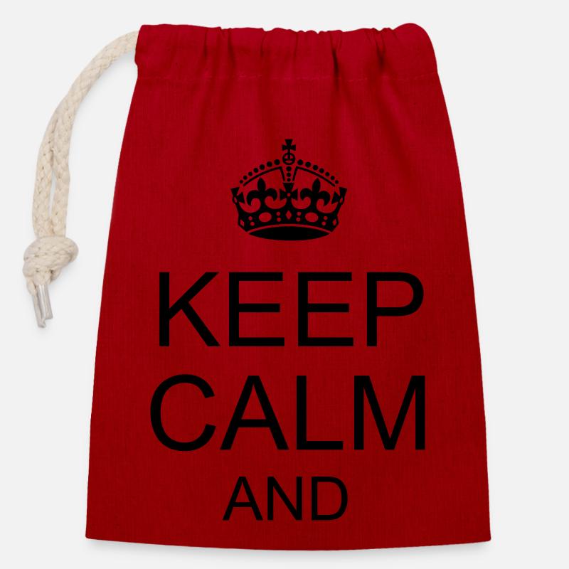 Keep calm and YOUR TEXT - Closable cotton gift bag (14x20cm) - red