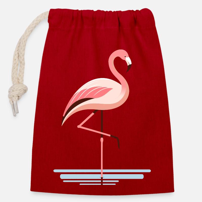 Flamingo im Wasser - Verschließbarer Geschenkbeutel aus Baumwolle (14x20cm) - Rot
