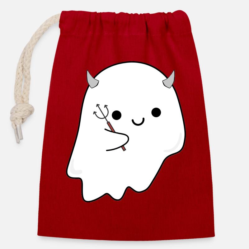 Halloween fantôme à cornes mignon - Sac cadeau en coton avec cordon (14 x 20 cm) - rouge