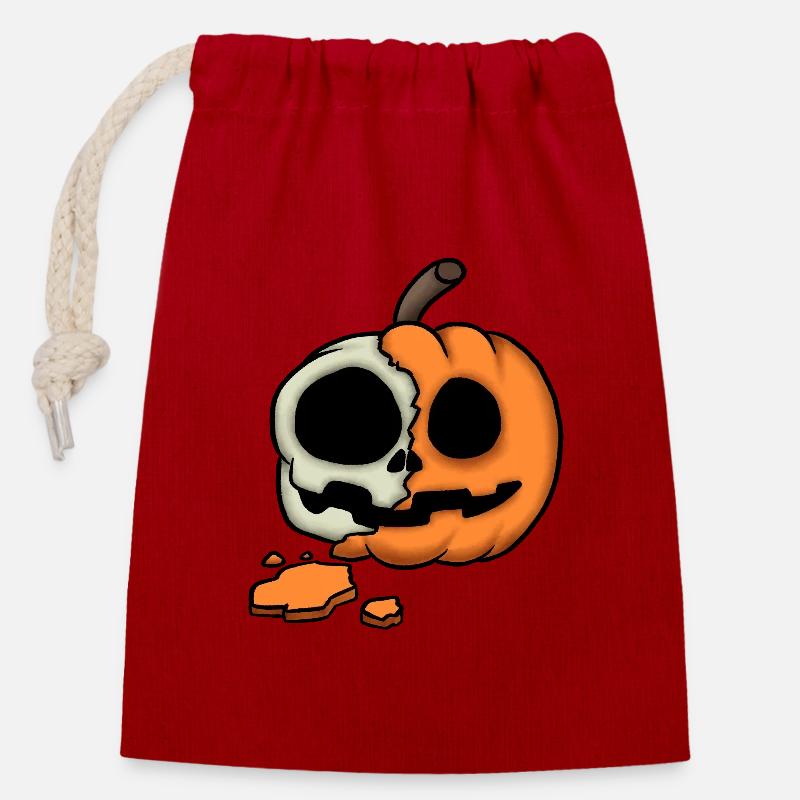 Crâne de citrouille - Sac cadeau en coton avec cordon (14 x 20 cm) - rouge