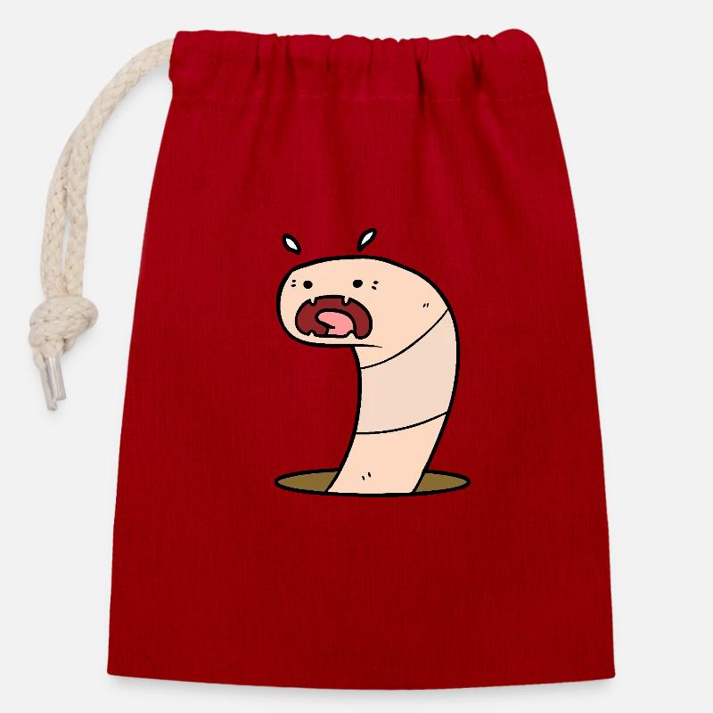 Mobile worm - Closable cotton gift bag (14x20cm) - red