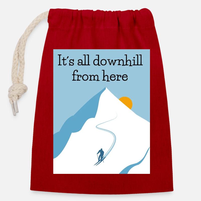 Downhill From Here - Closable cotton gift bag (14x20cm) - red