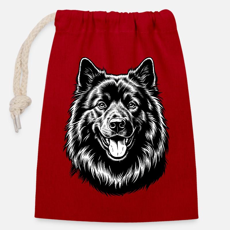 Eurasier | Schwarz - Verschließbarer Geschenkbeutel aus Baumwolle (14x20cm) - Rot
