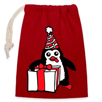 Pingouin Anniversaire Cadeau Fête Célébrer Chapeau Enfant - Sac cadeau en coton avec cordon (14 x 20 cm) - rouge - Devant