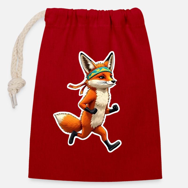 Let´s run, Fox - Verschließbarer Geschenkbeutel aus Baumwolle (14x20cm) - Rot