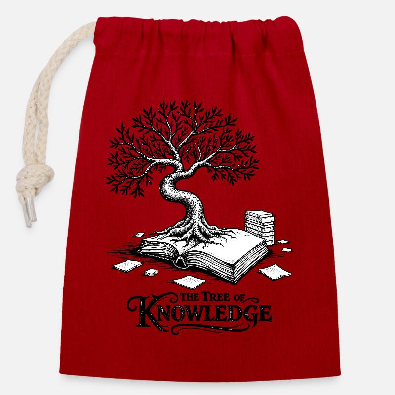 L’Arbre de la Connaissance - Sac cadeau en coton avec cordon (14 x 20 cm) - rouge