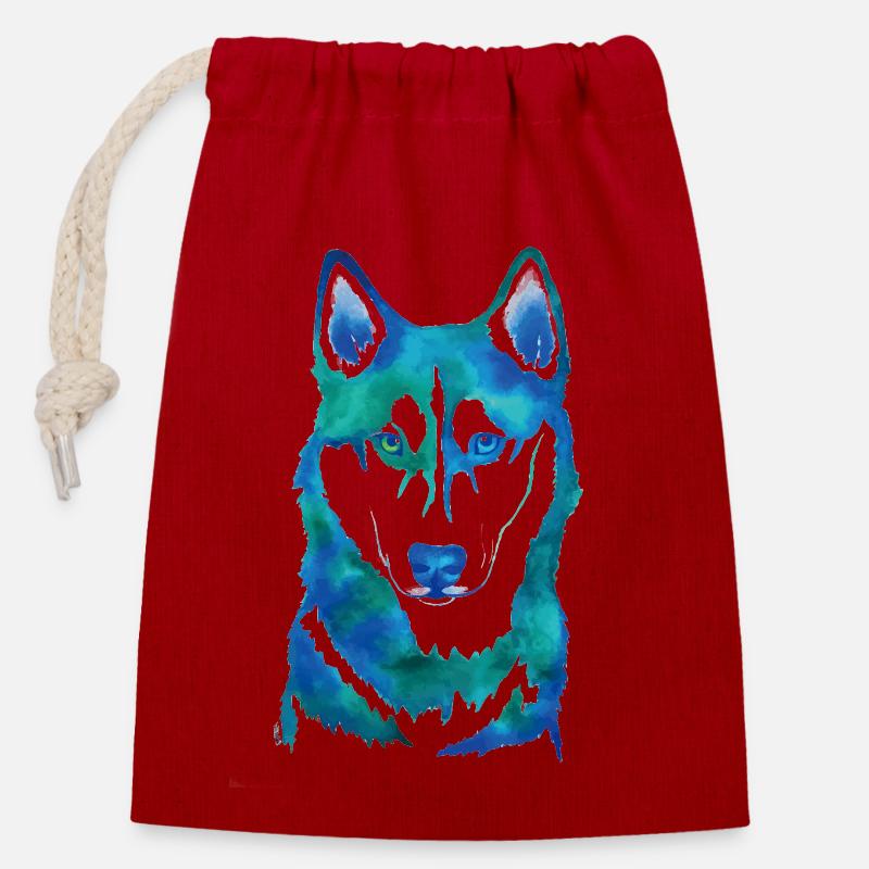 Chien - Sac cadeau en coton avec cordon (14 x 20 cm) - rouge