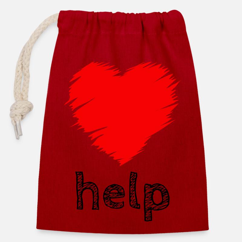 Helping Heart, Helfendes Herz - Verschließbarer Geschenkbeutel aus Baumwolle (14x20cm) - Rot