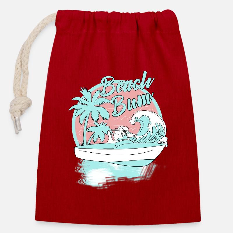 Beach Bum - Closable cotton gift bag (14x20cm) - red