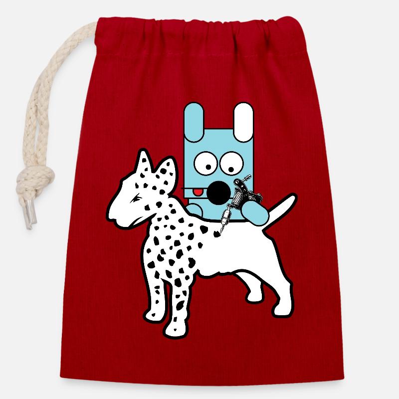 Blauer Bot-Hund mit Spritze - Verschließbarer Geschenkbeutel aus Baumwolle (14x20cm) - Rot