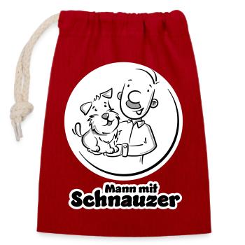 Mann mit Schnauzer (Oberlippenbart) - Verschließbarer Geschenkbeutel aus Baumwolle (14x20cm) - Rot - Vorne