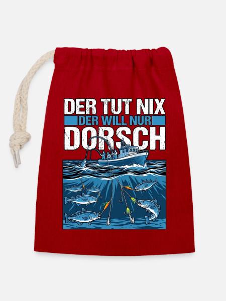 Der Will Dorsch Angeln - Verschließbarer Geschenkbeutel aus Baumwolle (14x20cm) - Rot