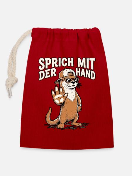 Sprich Mit Der Hand Otter - Verschließbarer Geschenkbeutel aus Baumwolle (14x20cm) - Rot