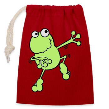 Tanzender Frosch - Verschließbarer Geschenkbeutel aus Baumwolle (14x20cm) - Rot - Vorne