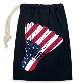 USA Badminton Player Lover American Flag Patriot - Closable cotton gift bag (14x20cm) - navy - Front