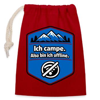 Camping - ich bin offline - Verschließbarer Geschenkbeutel aus Baumwolle (14x20cm) - Rot - Vorne