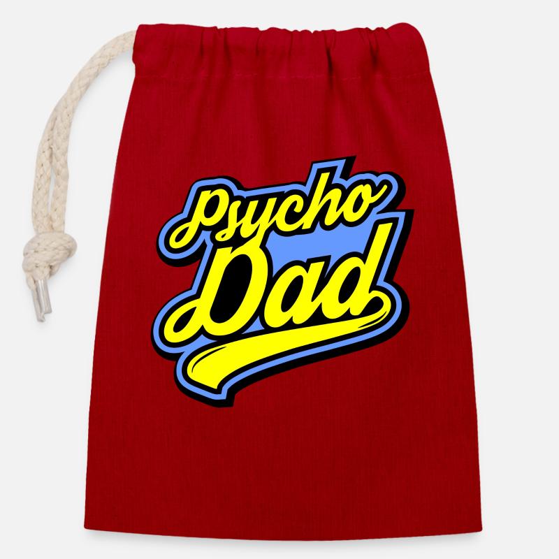 Psycho - Papa - Psycho - Dad - Sac cadeau en coton avec cordon (14 x 20 cm) - rouge