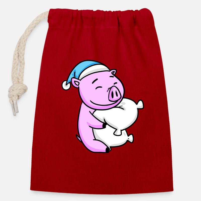 Cochon - Sac cadeau en coton avec cordon (14 x 20 cm) - rouge
