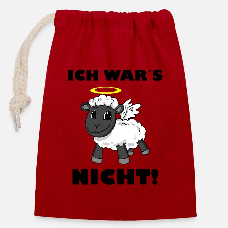 Schaf Engel - ich wars nicht - Verschließbarer Geschenkbeutel aus Baumwolle (14x20cm) - Rot