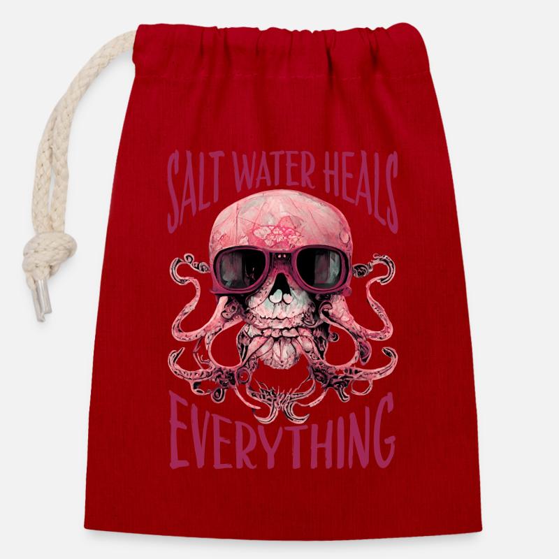 Octopus Skull Octopus Gift - Closable cotton gift bag (14x20cm) - red