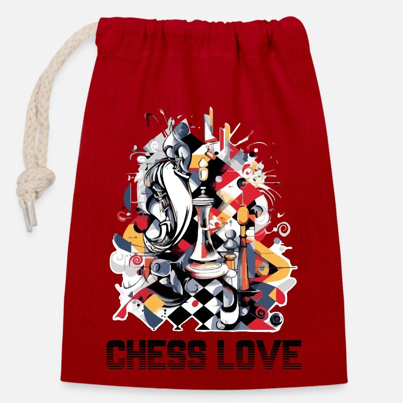 L'amour des échecs - Sac cadeau en coton avec cordon (14 x 20 cm) - rouge