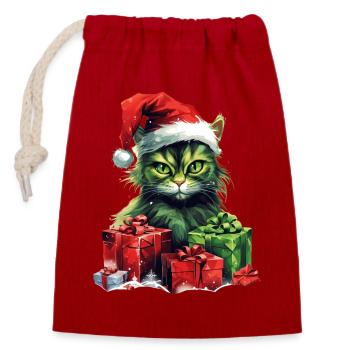 Katze Weihnachten Weihnachtselfe Geschenke Mütze - Verschließbarer Geschenkbeutel aus Baumwolle (14x20cm) - Rot - Vorne