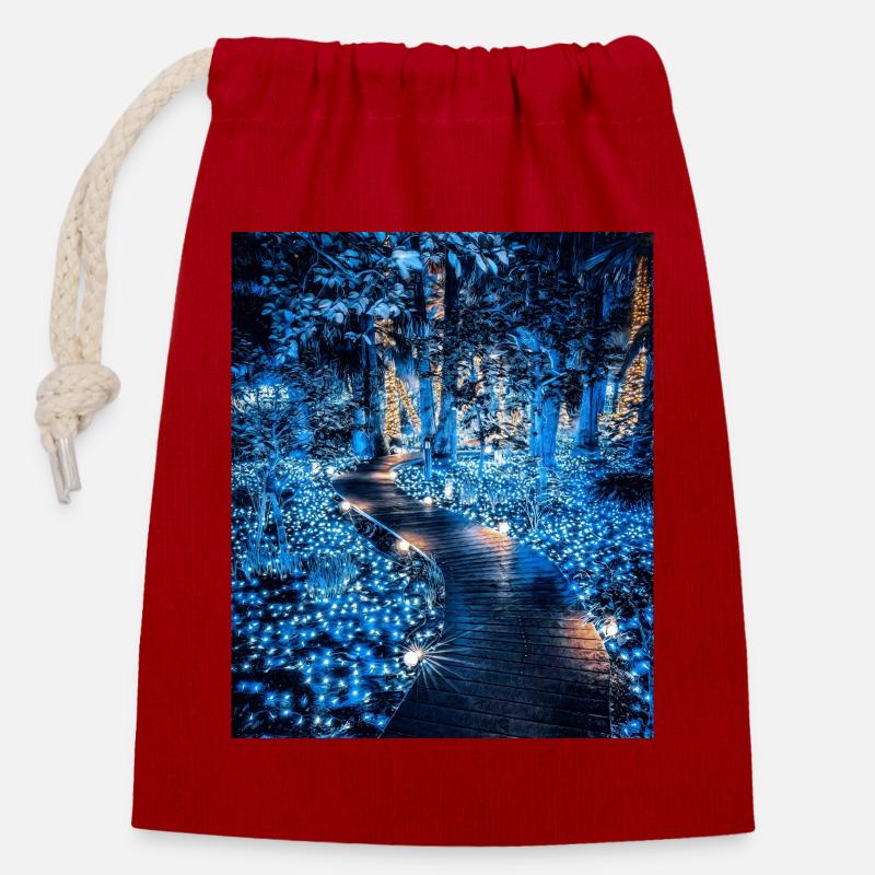 Entrez dans la forêt - Sac cadeau en coton avec cordon (14 x 20 cm) - rouge