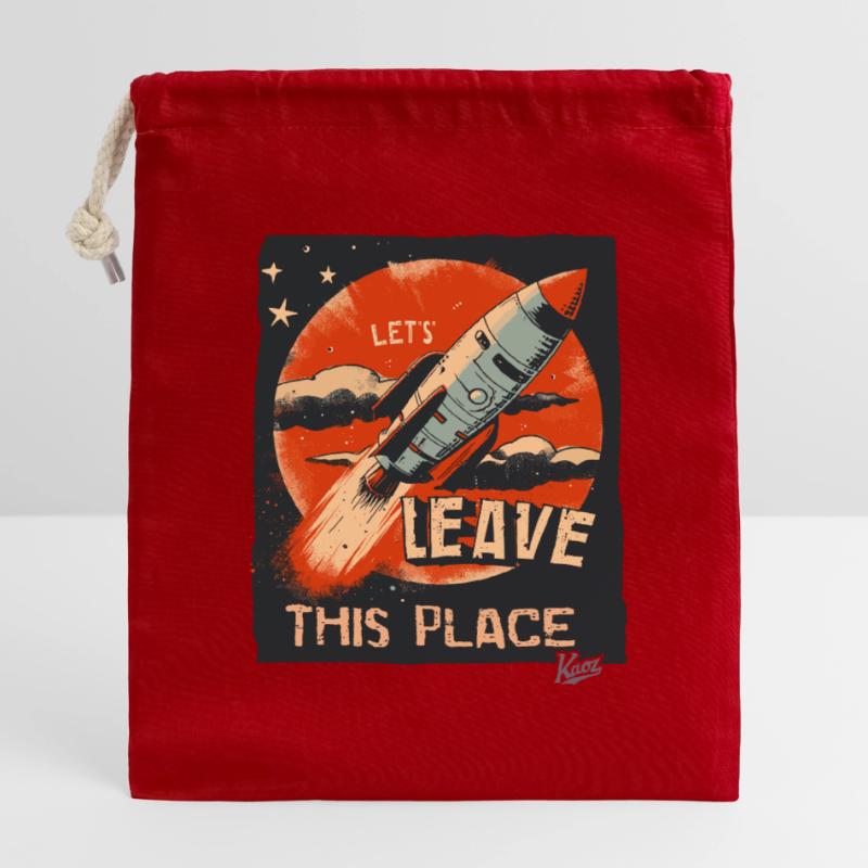 Lass uns mit einer Rakete hier abhauen Verschließbarer Geschenkbeutel aus Baumwolle (14x20cm)
