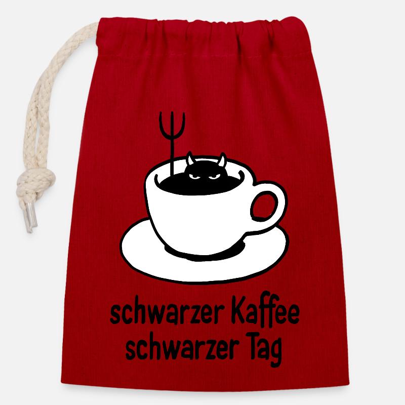 schwarzer Kaffee – schwarzer Tag - Verschließbarer Geschenkbeutel aus Baumwolle (14x20cm) - Rot