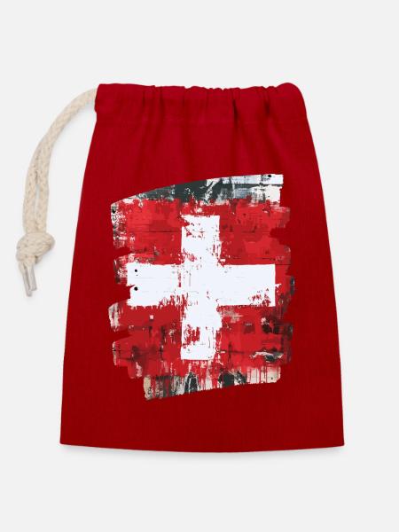 Schweizer Flagge Schweiz - Verschließbarer Geschenkbeutel aus Baumwolle (14x20cm) - Rot