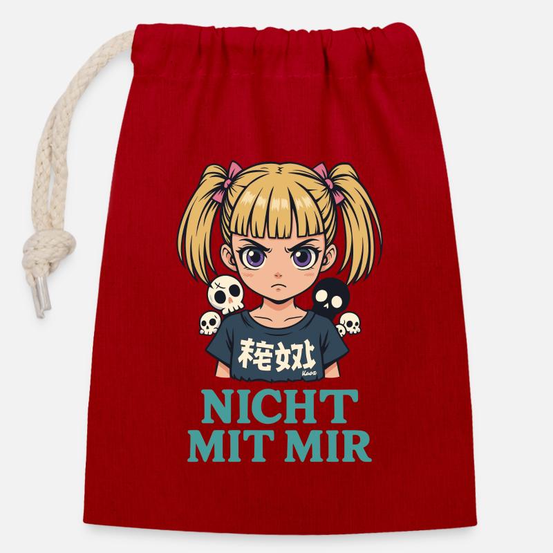 Nicht mit mir – Wütendes Mädchen - Verschließbarer Geschenkbeutel aus Baumwolle (14x20cm) - Rot