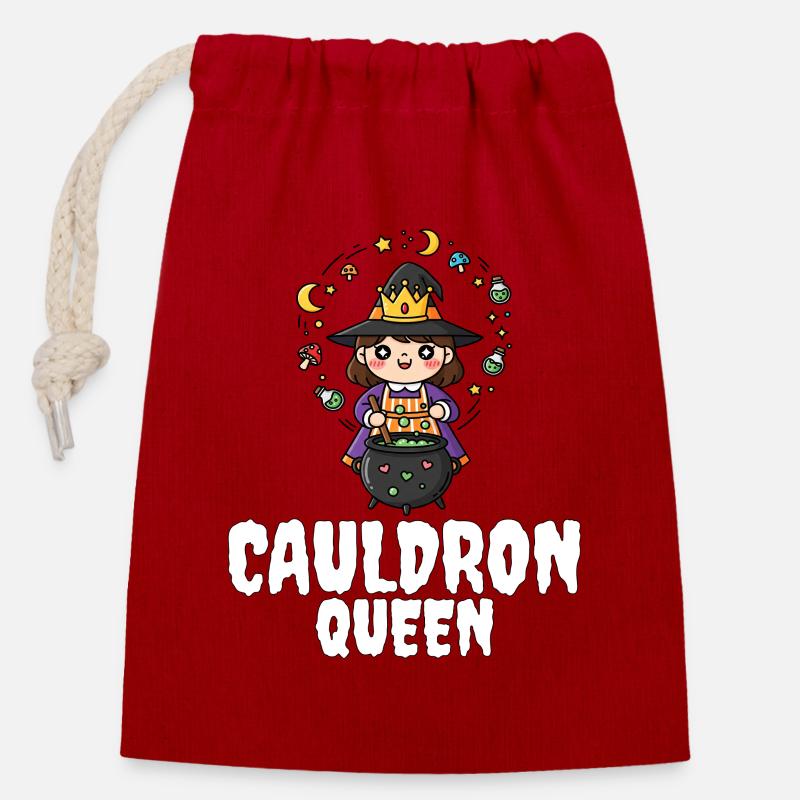 CAULDRON_QUEEN - Sac cadeau en coton avec cordon (14 x 20 cm) - rouge
