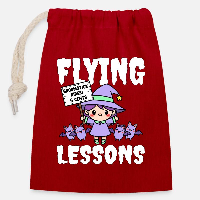 COURS DE PILOTAGE - WITCH HALLOWEEN - Sac cadeau en coton avec cordon (14 x 20 cm) - rouge