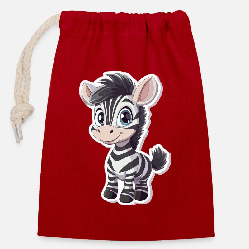 Zebra - Verschließbarer Geschenkbeutel aus Baumwolle (14x20cm) - Rot