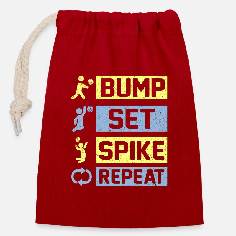 Bump Set Spike Repeat Volleyball - Sac cadeau en coton avec cordon (14 x 20 cm) - rouge