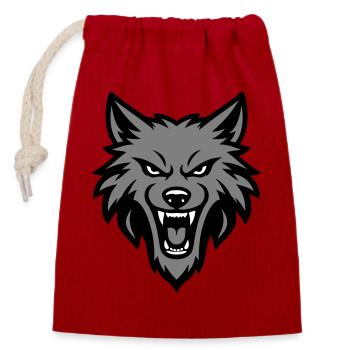 Wolf Kopf Logo - Verschließbarer Geschenkbeutel aus Baumwolle (14x20cm) - Rot - Vorne