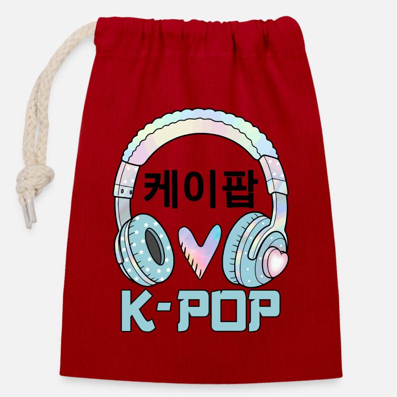 K Pop 케이팝 - Sac cadeau en coton avec cordon (14 x 20 cm) - rouge