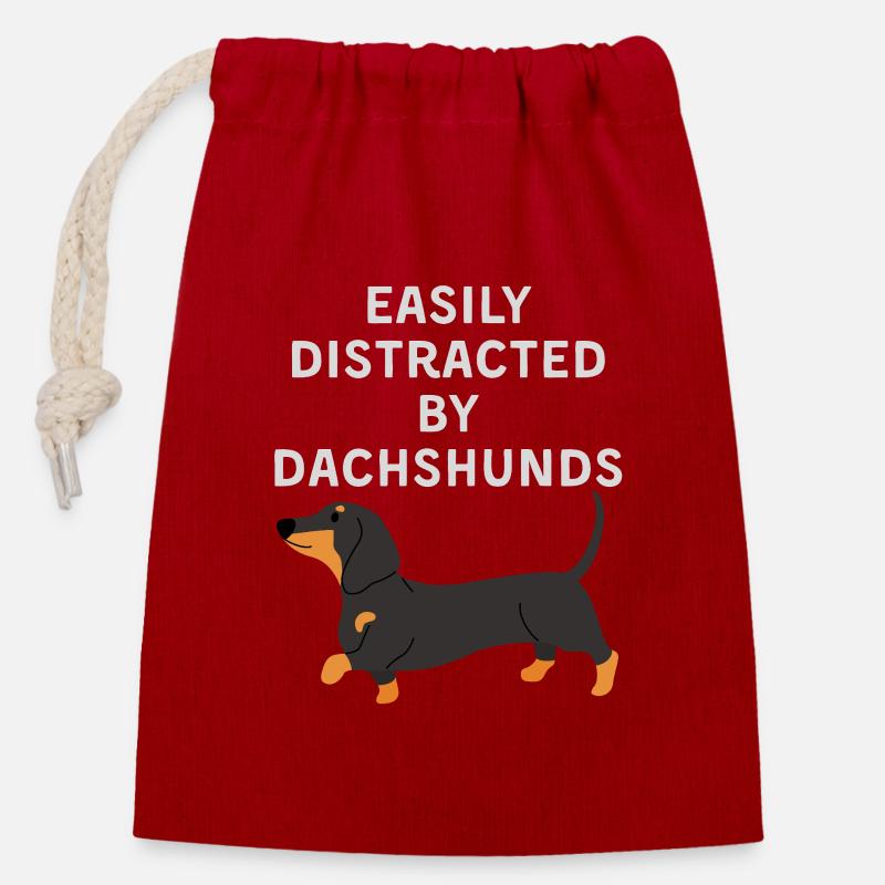 Easily Distracted by Dachshunds - Closable cotton gift bag (14x20cm) - red