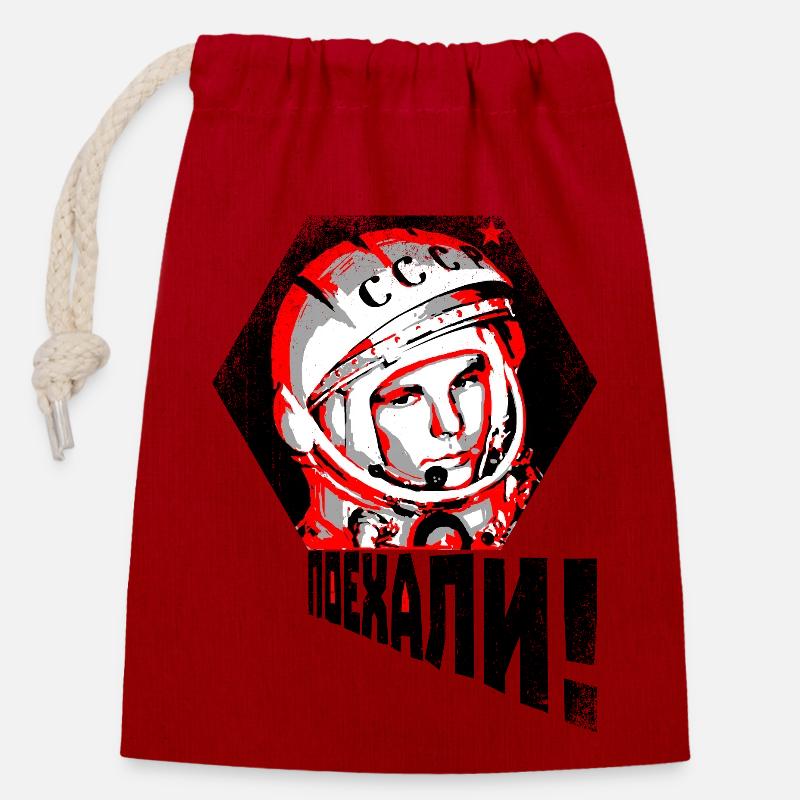 Gagarine - allons-y! - Sac cadeau en coton avec cordon (14 x 20 cm) - rouge