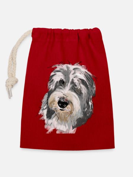 Bearded Collie - Verschließbarer Geschenkbeutel aus Baumwolle (14x20cm) - Rot