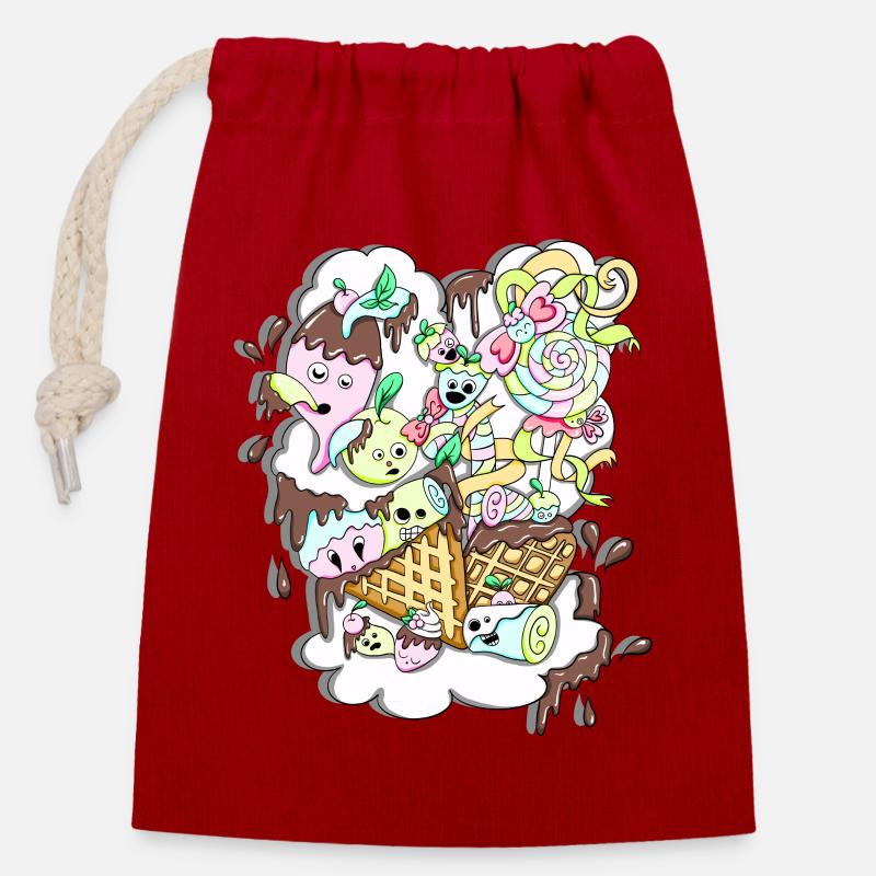 Sugar-sweet chocolate-sugar fun - Closable cotton gift bag (14x20cm) - red